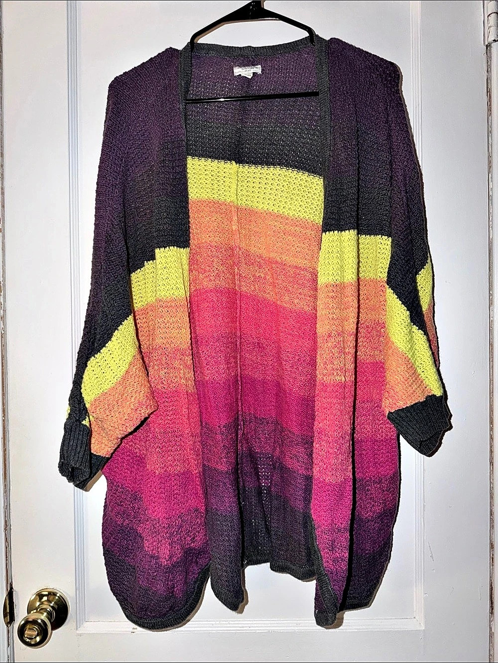 American Eagle Outfitters Color Block Open Front Cardigan Purple Pink XL